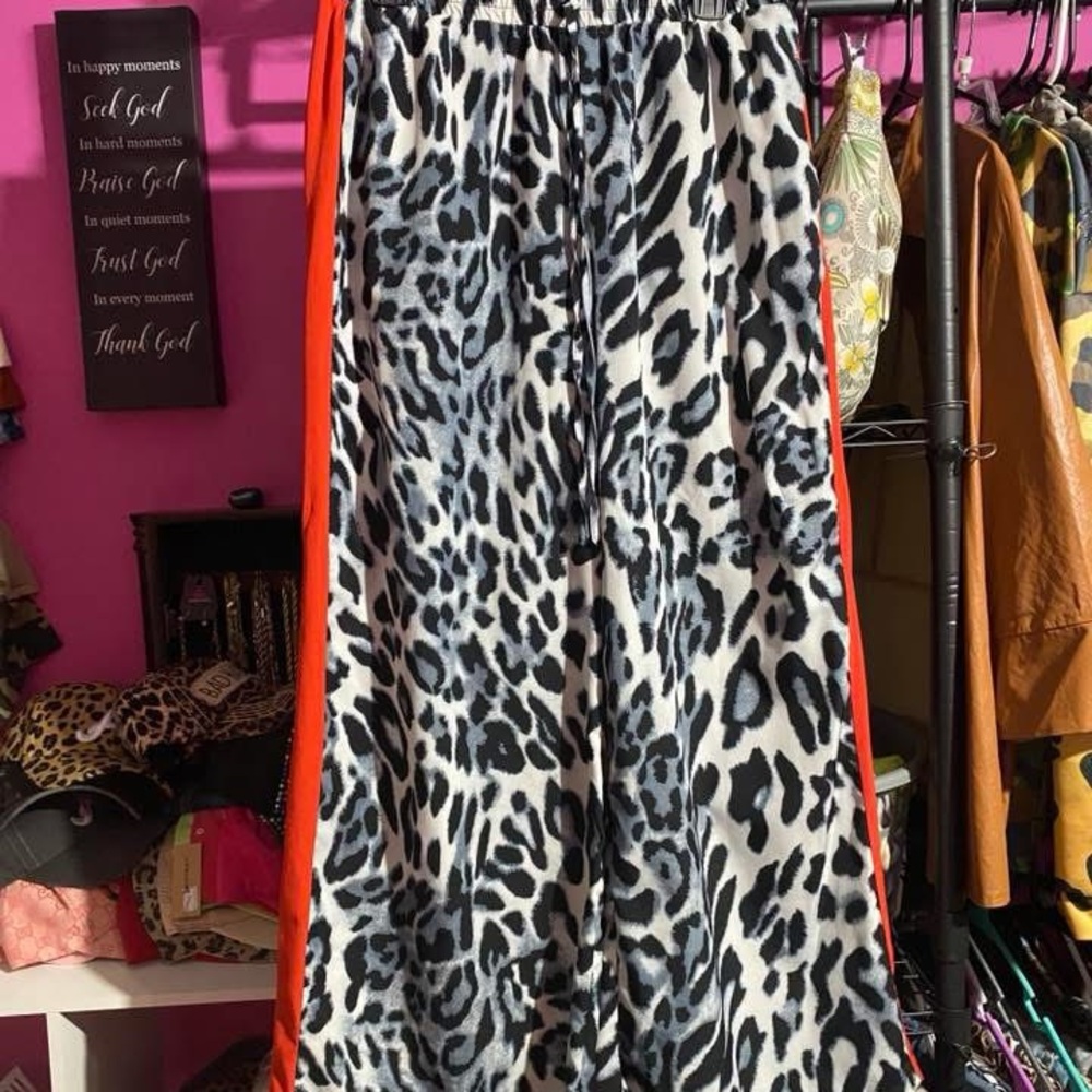 Leopard Print Pants  with Red Accent